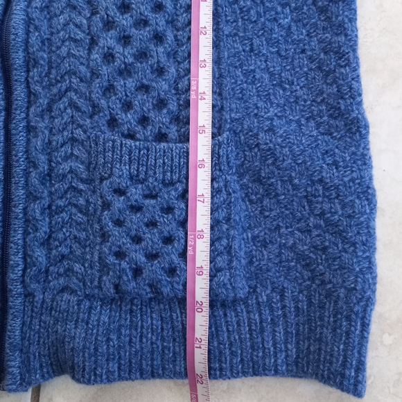 Shades Of Aran 100% Merino Wool Zip Up Cardigan Blue L - Picture 14 of 16